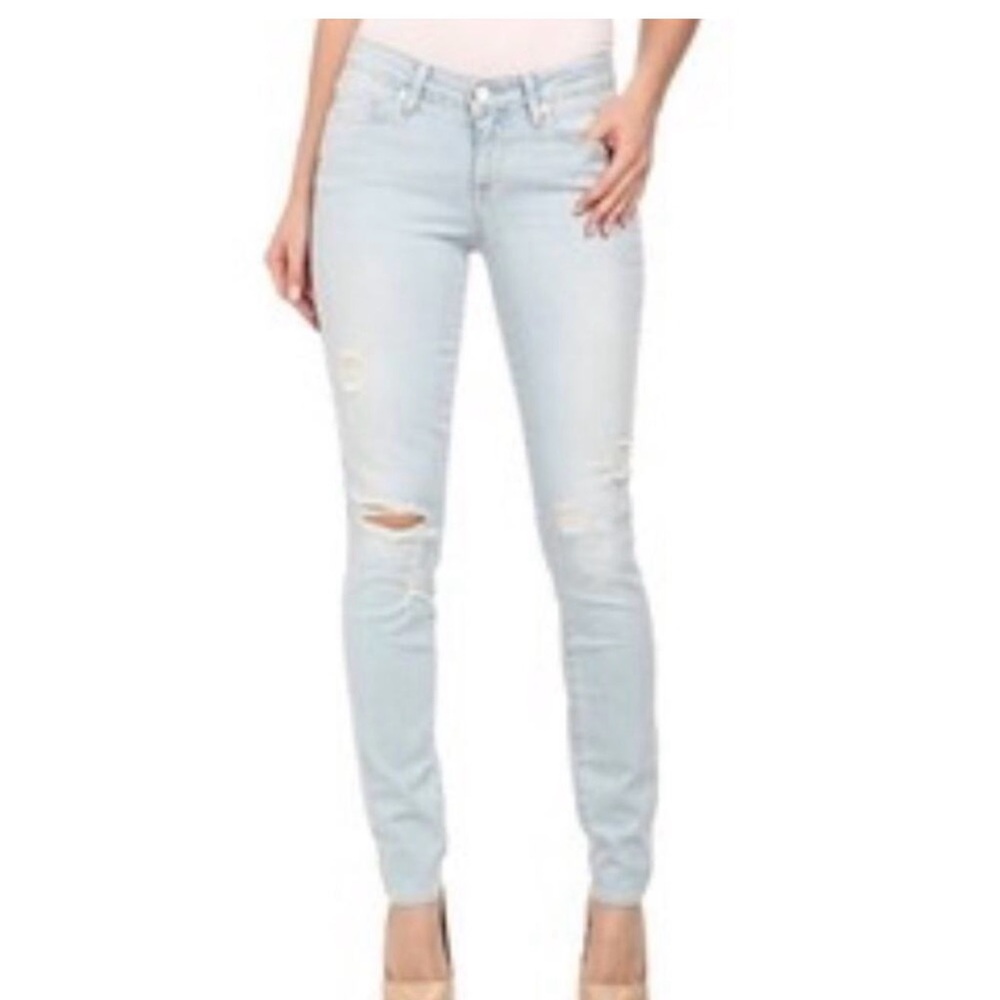 PAIGE Women's Verdugo Ultra Skinny Light Blue Distressed Jeans- EUC